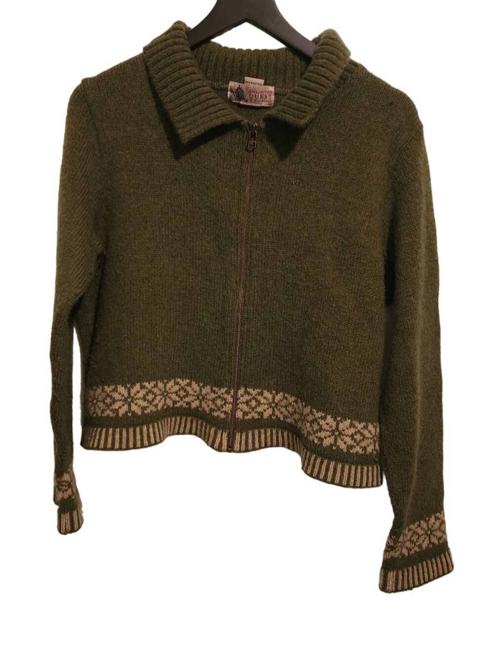 Unlimited Quest 60% wool Full Zip Vintage Retro Sweater Womens size Large